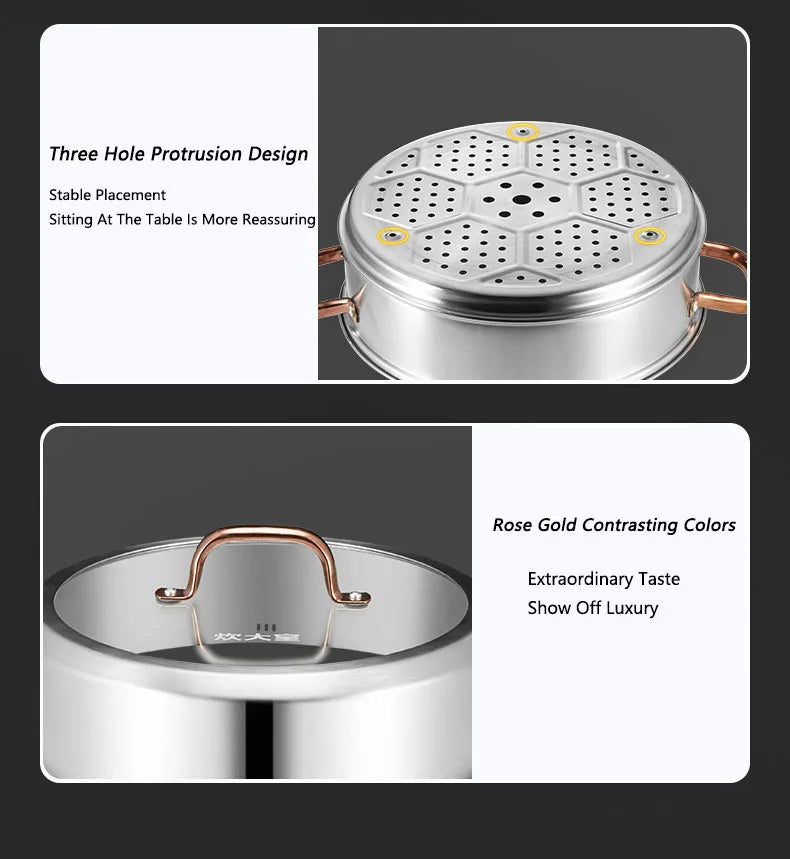 COOKER KING 304 Stainless Steel Steamer Thickened Double-Layer Steamer Used For Induction Cooker And Gas Stove Kitchen Cookware