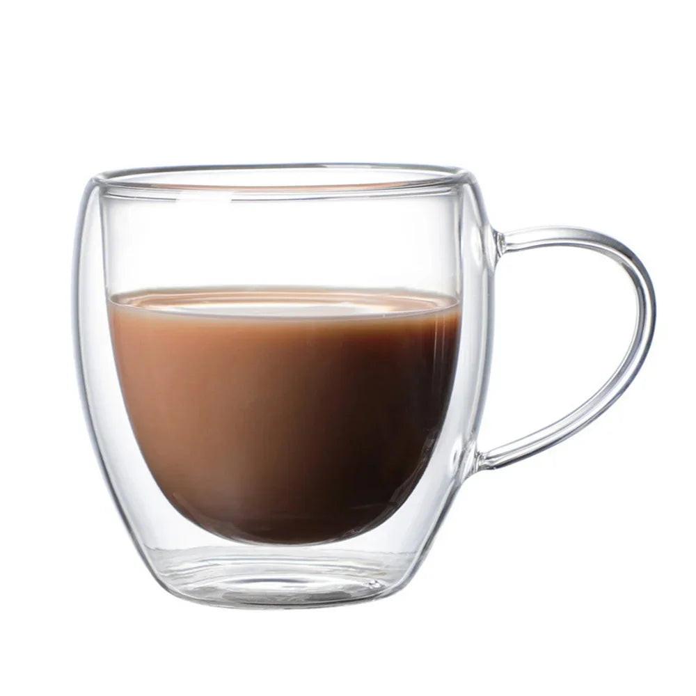 1pc 250ml Premium Double-Walled Borosilicate Glass Coffee Mug with Handle Perfect for Family, Christmas Birthday Party