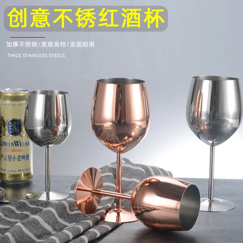 Stainless Steel Wine Goblet Bar Drinking Champagne Glass 220ml 350ml 500ml Party Home Bar Supply