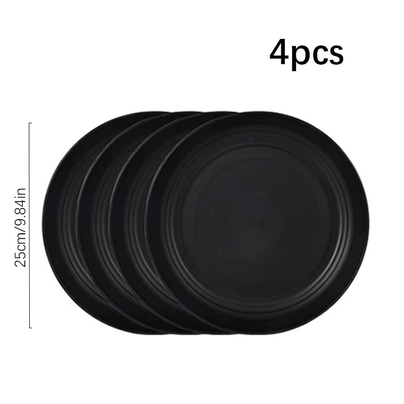 24pcs Plastic cutlery set dishes, plates, cups, black dinner plates gift set for outdoor camping