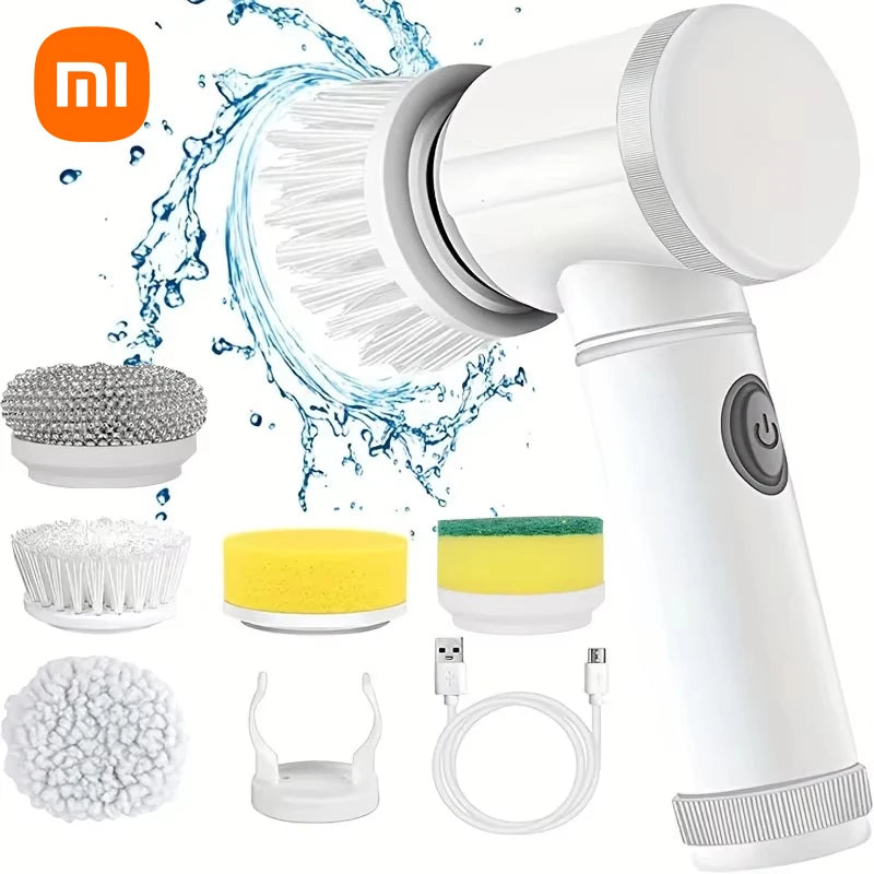 Xiaomi electric cleaning brush with 5 replaceable heads and USB charging for powerful deep cleaning.