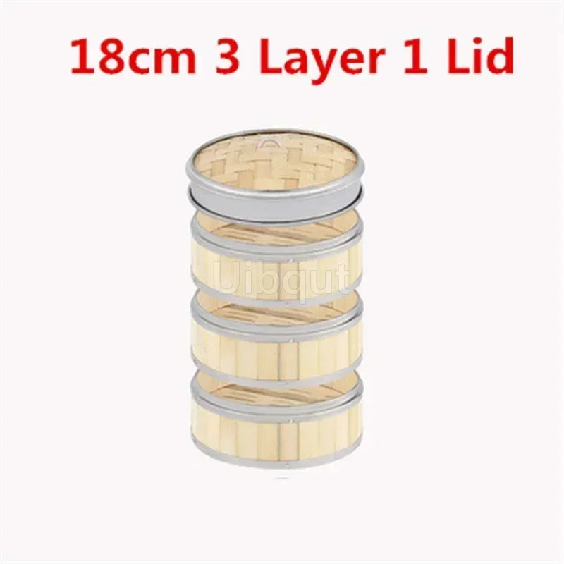 Bamboo Food Steamer basket with Stainless Steel Banding No Lid Bun Steaming Basket Dumplings DimSum Cage Cooker Kitchen Gadget