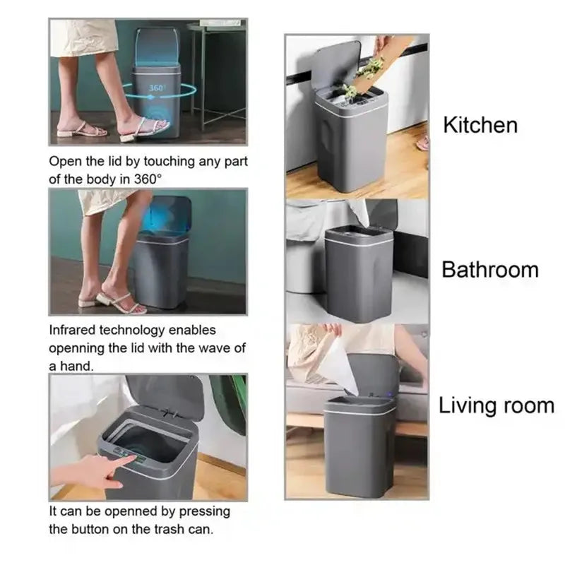 16L Smart Sensor Trash Can – Touchless Electric Waste Bin with Lid for Kitchen & Bathroom