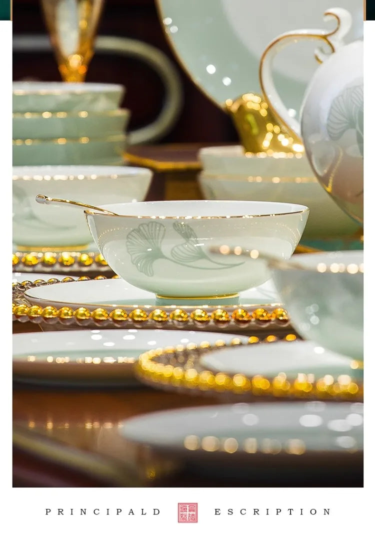 New Bone China Dinnerware Set with Colorful Glaze Elegant Bowls and Plates for Home Ceramic Bowls and Plates Set