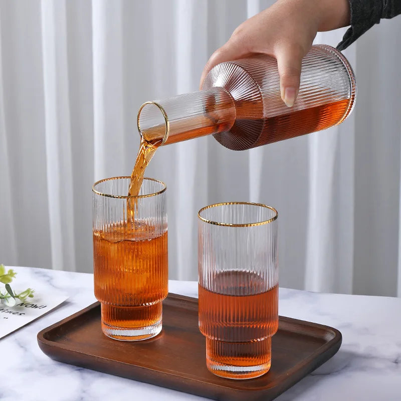 1.5L-50oz Crystal Glass Vertical Home Glass Cold Kettle Drink Water Cup Set Dessert Goblet Juice Tea Bottle Smoke Gray Drinkware