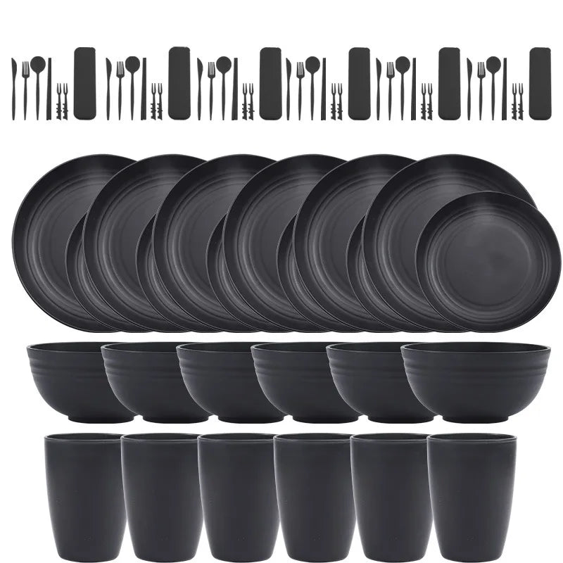 30/32 pc/set of black wheat straw PP tableware