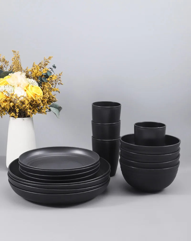 30/32 pc/set of black wheat straw PP tableware