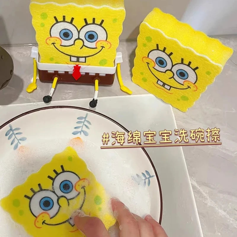 Anime Dish Washing Brush Sponge Kitchen Supplies Drain Rack Cleaning Dishes Brushes Reusable Scrub Scouring Pad Gift