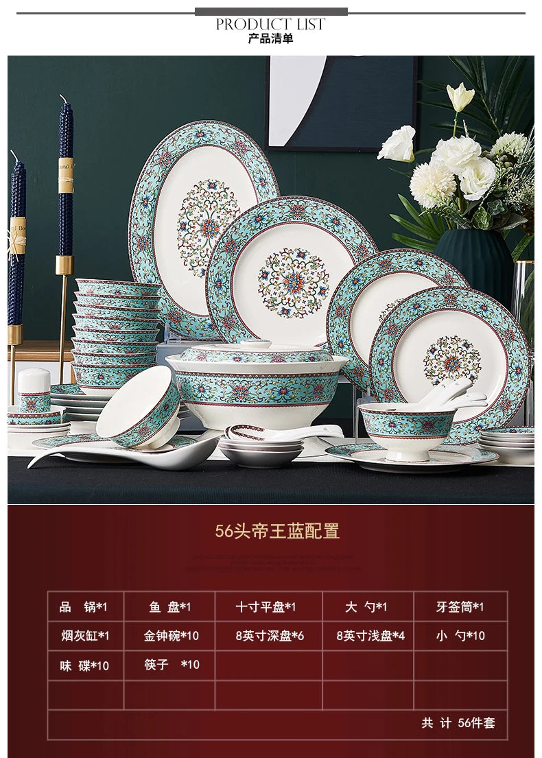Fine China Kitchen Dinnerware Sets Ceramic Dining Room Guests Party Plates Set Christmas Gift Jogo De Jantar Serving Tableware