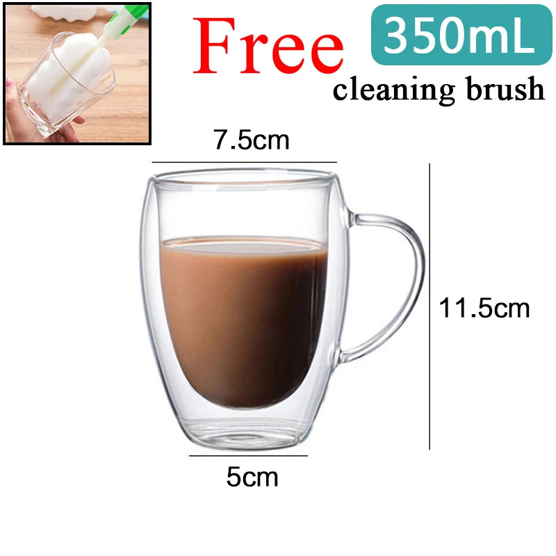 Transparent Glass Coffee Cup Milk Whiskey Tea Beer Double Creative Heat Resistant Cocktail Vodka Wine Mug Tumbler Drinkware Gift