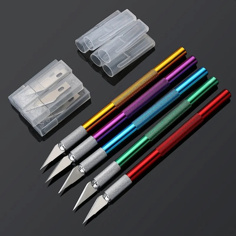 1PC 6 Colors Metal Handle Non-Slip Knife With 6Pcs Blade Scalpel Engraving Cutter Sculpture Carving Knife Pastry Cake Tools