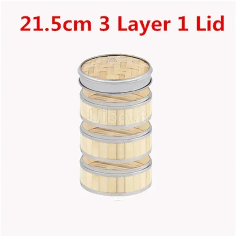 Bamboo Food Steamer basket with Stainless Steel Banding No Lid Bun Steaming Basket Dumplings DimSum Cage Cooker Kitchen Gadget