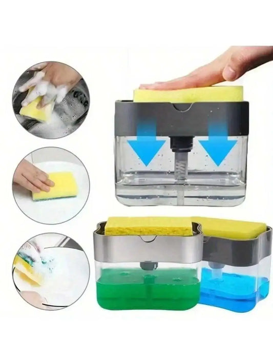 Automatic Soap Dispensing Dishwashing Pot Brush – Press Clean Kitchen Brush with Liquid Filling Box & Cleaning Cloth