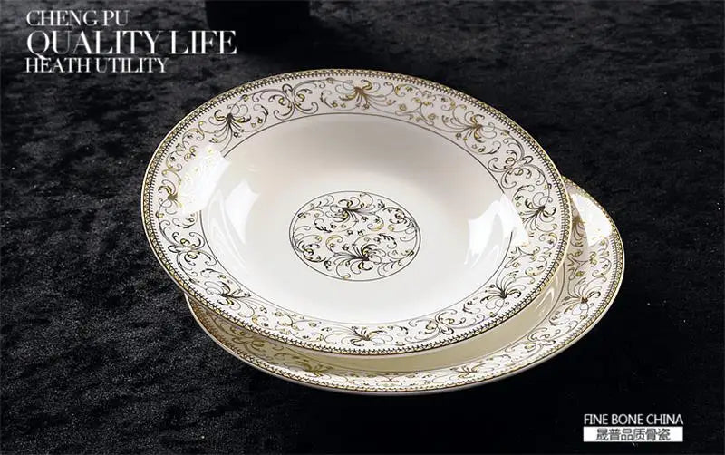 46-piece set, royal gold ware designed,  fine bone china dinnerware sets, chinese crockery set plates, porcelain dinnerware