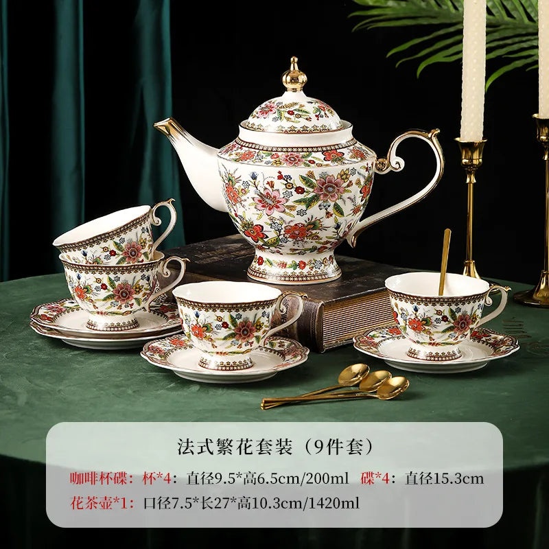 French Floral Bone China Coffee Cup and Saucer Set Home Afternoon Tea Coffee Cup Dessert Cake Plate Delicate Mug Birthday Gift