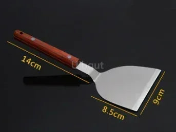 Stainless Steel Steak Fried Shovel Spatula Pizza peel Grasping Cutter Spade Pastry BBQ Tools Wooden Rubber Handle Kitchen turner