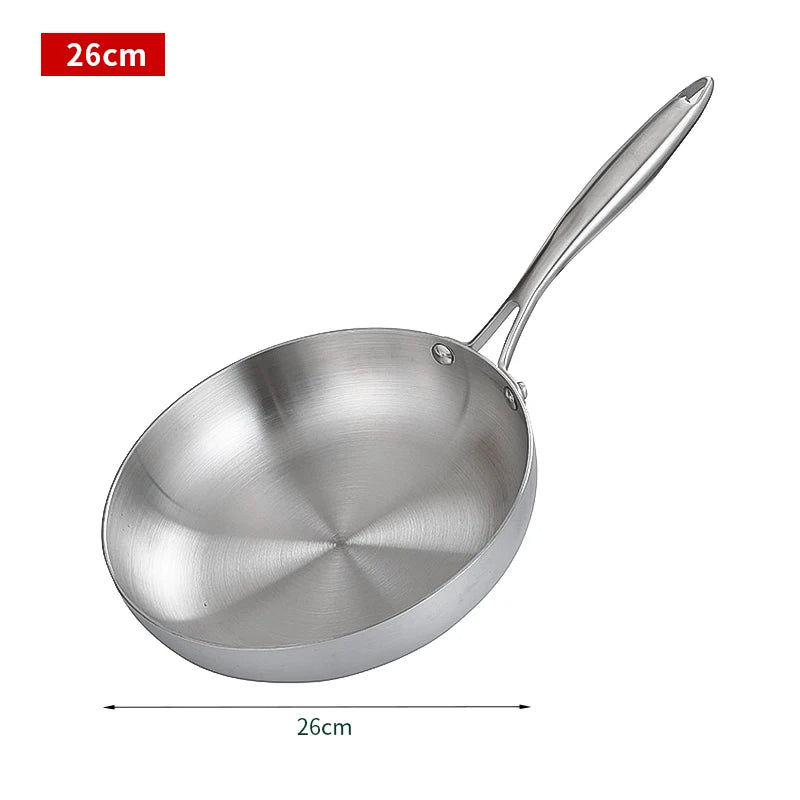 304 Stainless Steel Frying Pan, NonStick Pan Fried Steak Pot  Uncoated Kitchen Cookware For Gas Stove and Induction Cooker