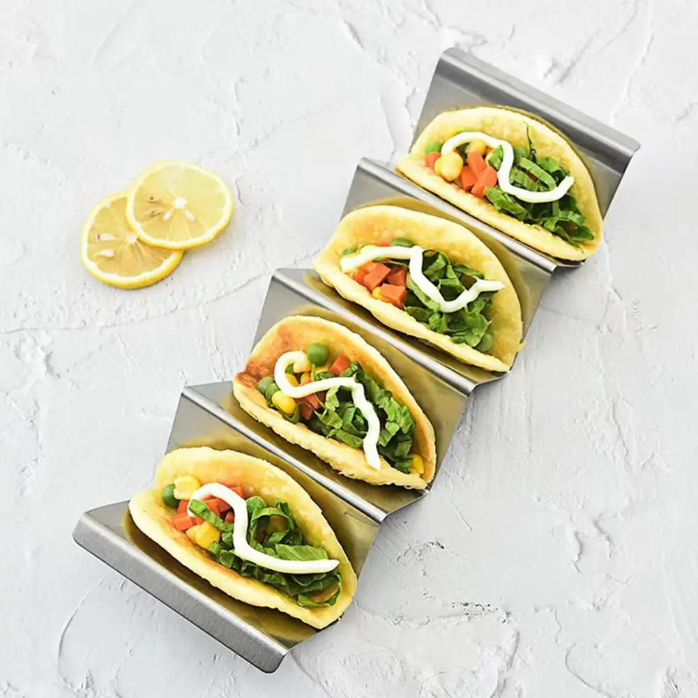 Stainless Steel Taco Holder Kitchen Taco Stand Reversible Holds 3 or 2 Tortillas Stackable Rack Triangular Taco Grill Mold