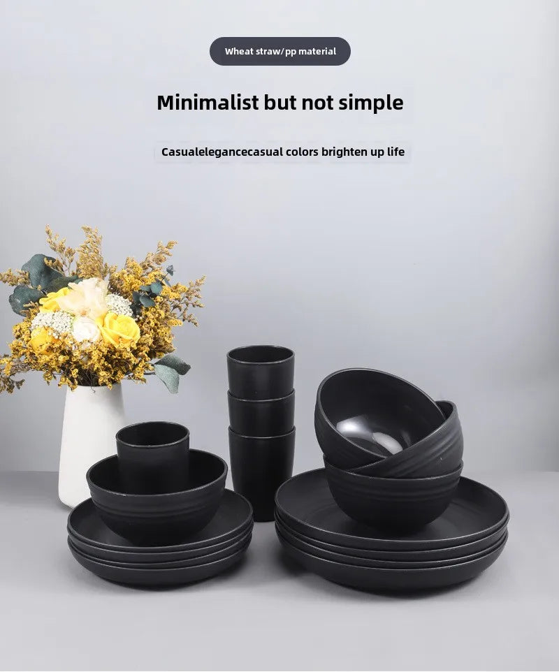 30/32 pc/set of black wheat straw PP tableware