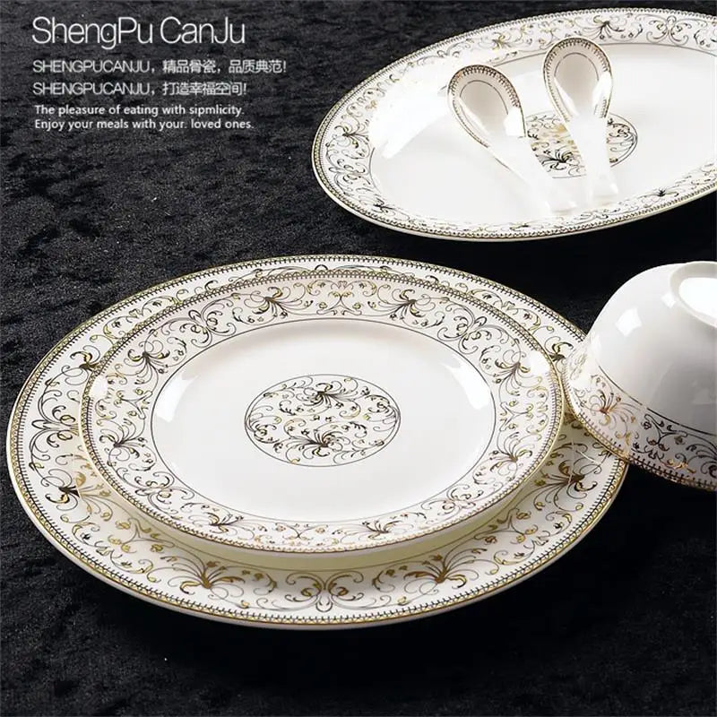 46-piece set, royal gold ware designed,  fine bone china dinnerware sets, chinese crockery set plates, porcelain dinnerware