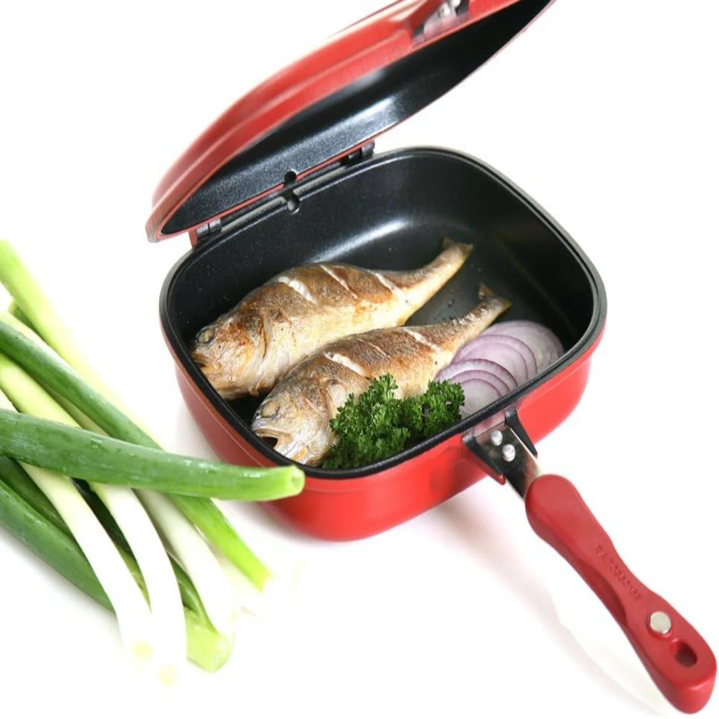 Innovative Multi Purpose Double Pan in Red - Versatile Cooking Tool for Delicious Meals