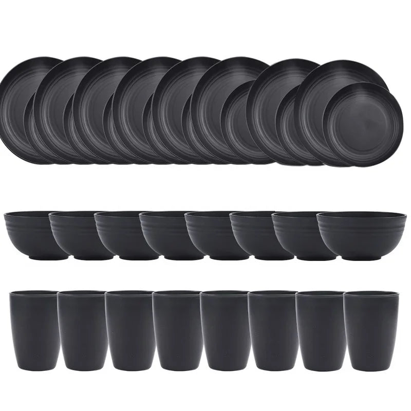 30/32 pc/set of black wheat straw PP tableware