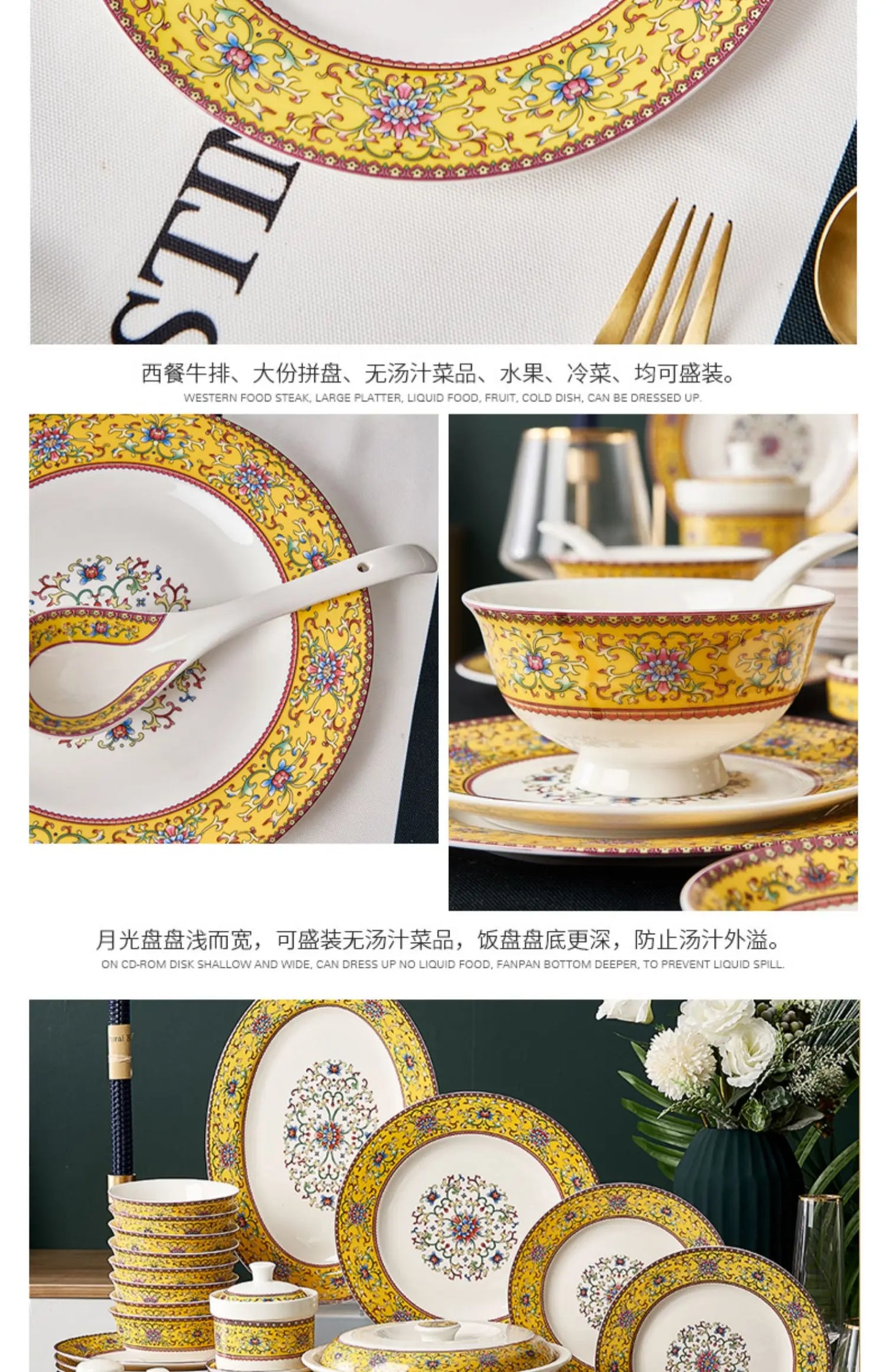 Fine China Kitchen Dinnerware Sets Ceramic Dining Room Guests Party Plates Set Christmas Gift Jogo De Jantar Serving Tableware