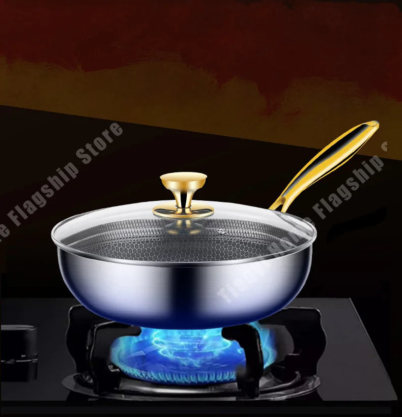 316 Stainless Steel Frying Pan Wok Non-stick Cooking