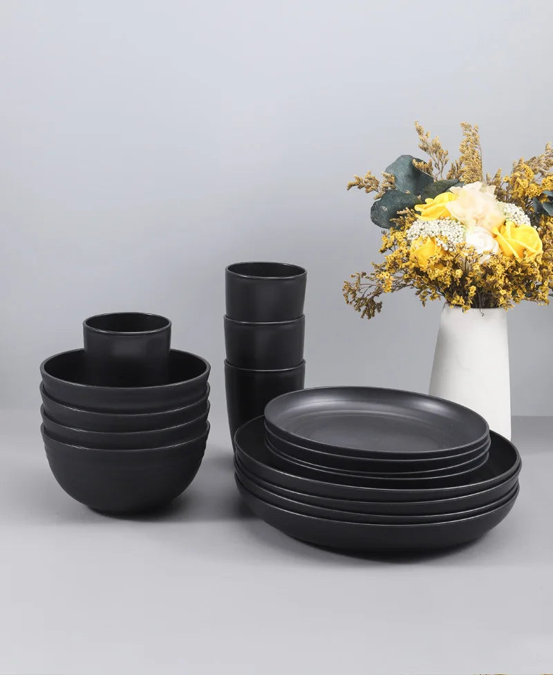 30/32 pc/set of black wheat straw PP tableware