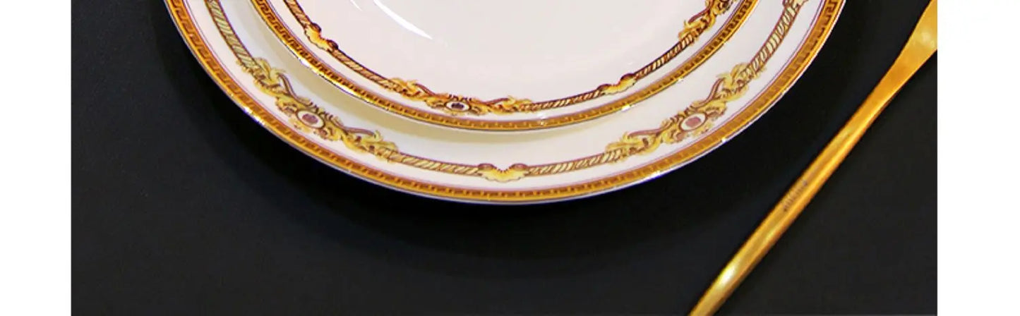 Gold Bone China Dinnerware Sets Ceramics Kitchen Gift Luxury Christmas Dinner Sets Wedding Party Vajillas Ceramica Dishes