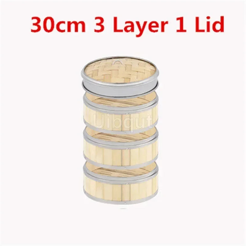Bamboo Food Steamer basket with Stainless Steel Banding No Lid Bun Steaming Basket Dumplings DimSum Cage Cooker Kitchen Gadget