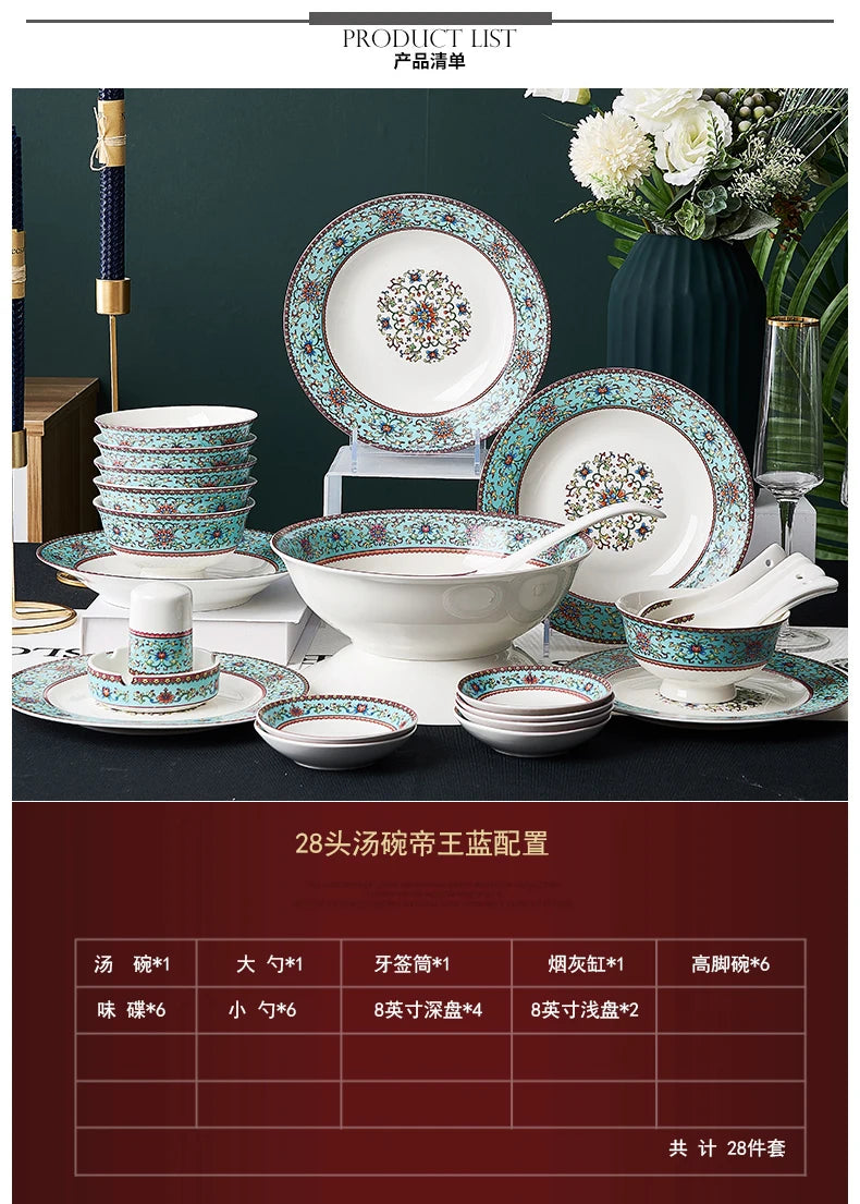 Fine China Kitchen Dinnerware Sets Ceramic Dining Room Guests Party Plates Set Christmas Gift Jogo De Jantar Serving Tableware