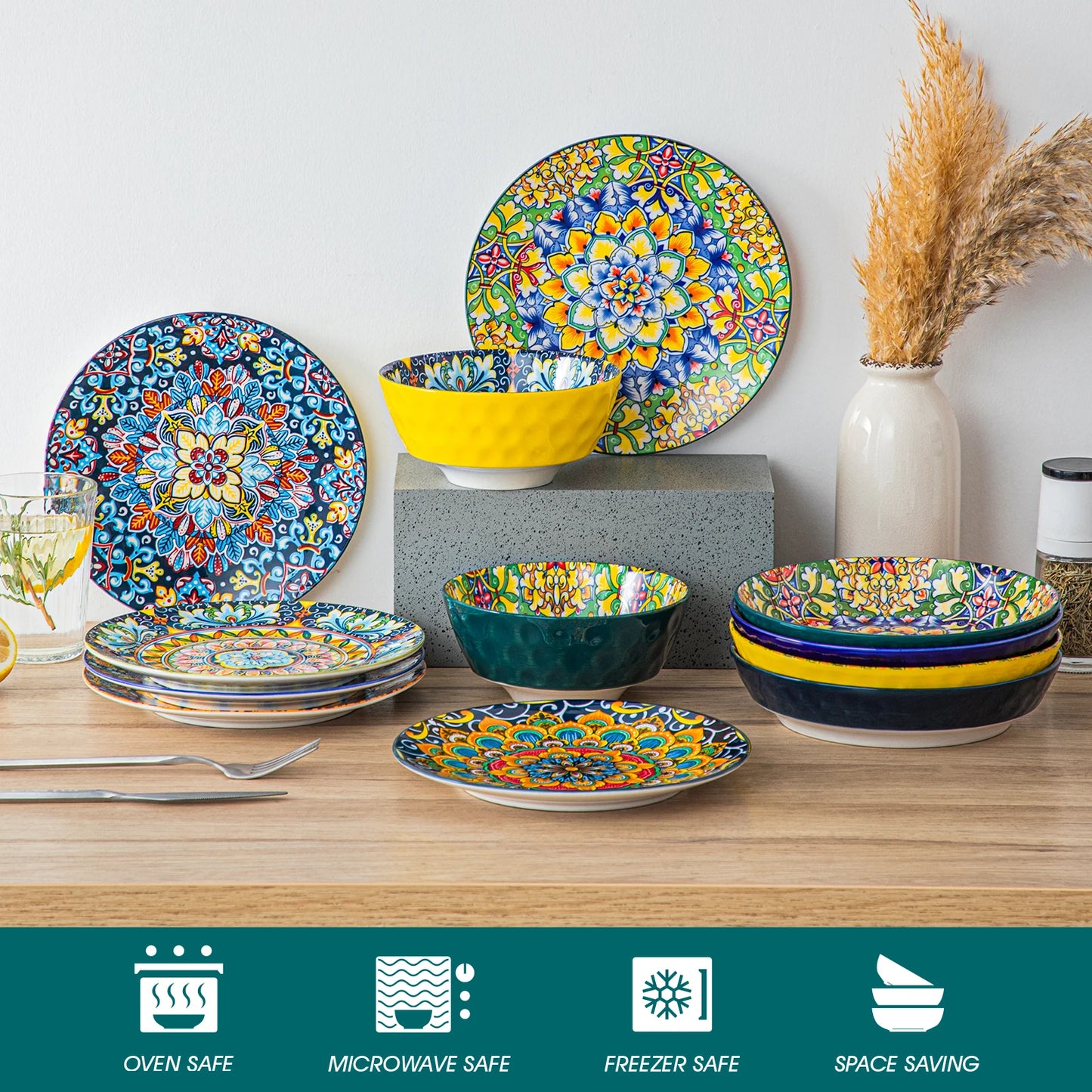 Vancasso 6-24 Piece Ceramic Dinnerware Set - Bohemian Style Stoneware for 6