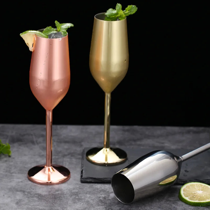 Stainless Steel Wine Goblet Bar Drinking Champagne Glass 220ml 350ml 500ml Party Home Bar Supply