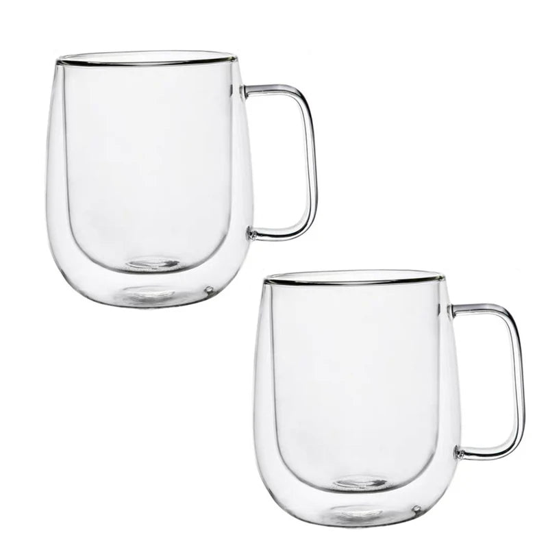 150/250/350ml Heat Resistant Glass Cups Double Wall Glass Coffee Cup with Handle Breakfast Milk Water Cup Clear Juice beer Cups