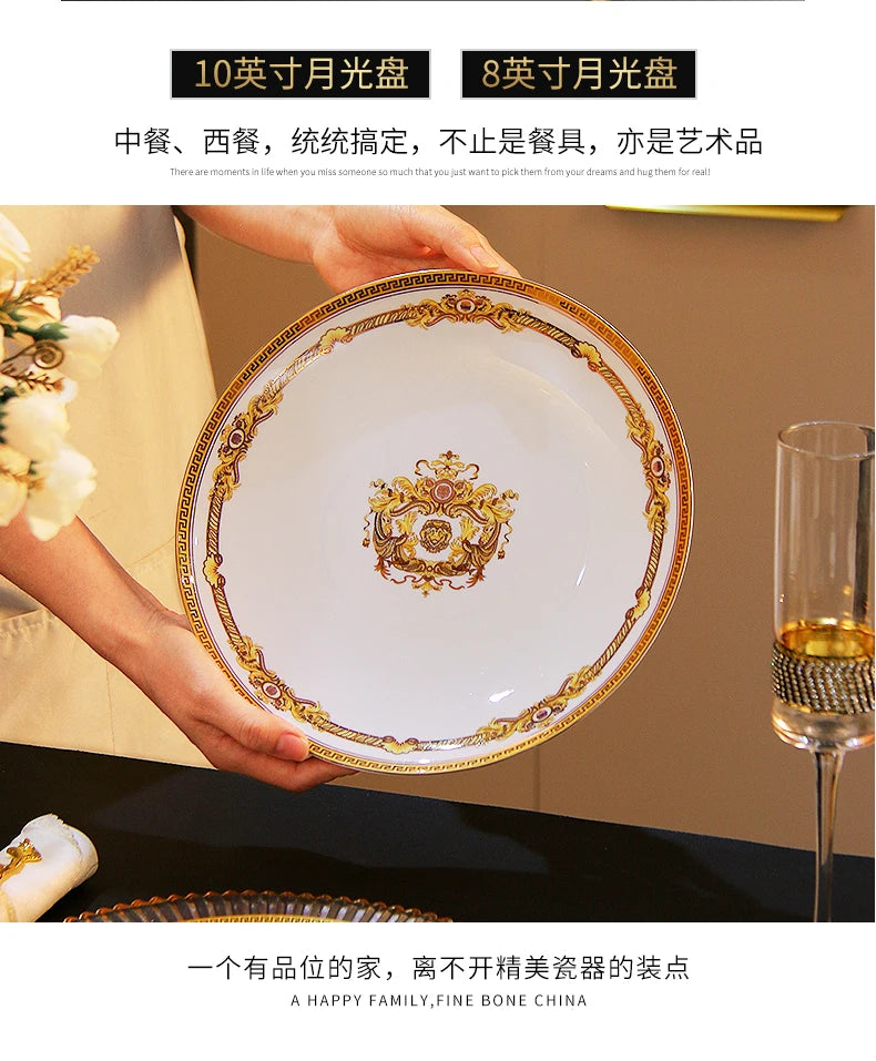 Gold Bone China Dinnerware Sets Ceramics Kitchen Gift Luxury Christmas Dinner Sets Wedding Party Vajillas Ceramica Dishes