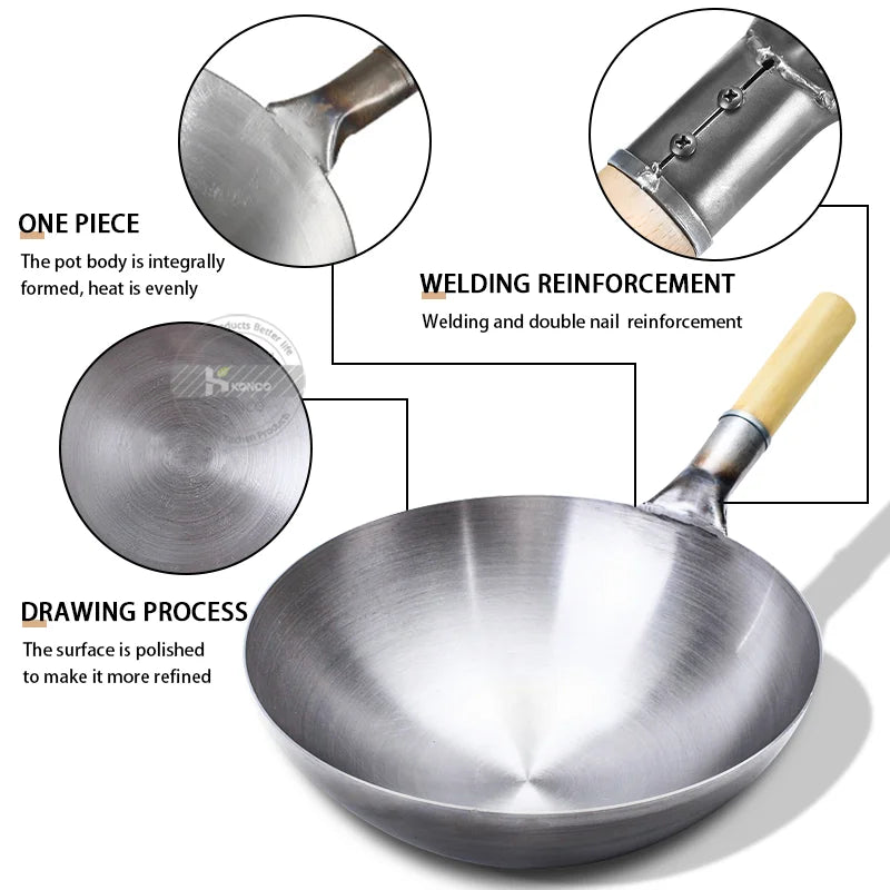 32/34/36cm Iron Wok Chinese Traditional Handmade Large Wok Household Cooking Pot