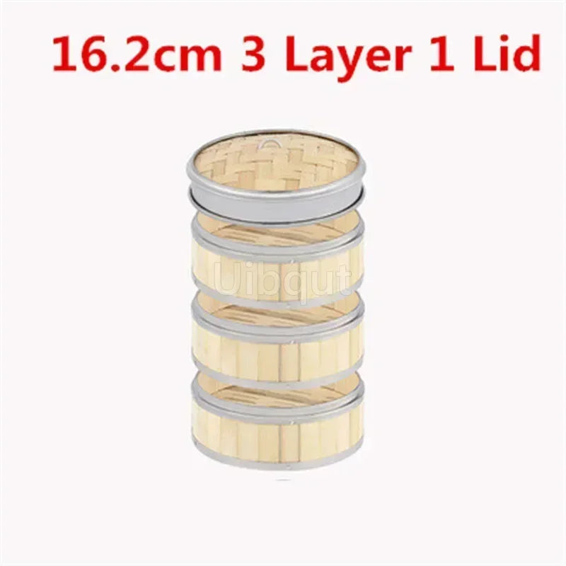 Bamboo Food Steamer basket with Stainless Steel Banding No Lid Bun Steaming Basket Dumplings DimSum Cage Cooker Kitchen Gadget