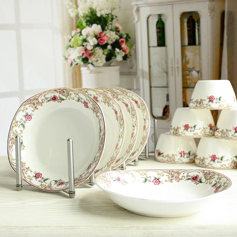 4pcs set, 8inch, fine bone china food serving dishes, ceramic dinner plates set, dish plate for buffet party, salad servies set