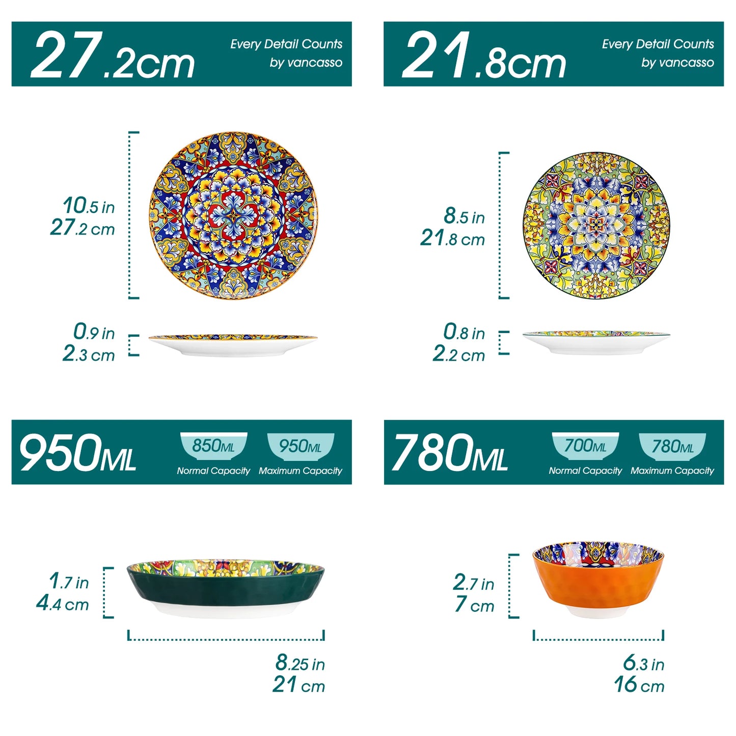 Vancasso 6-24 Piece Ceramic Dinnerware Set - Bohemian Style Stoneware for 6