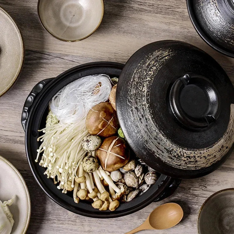 0.9L Ceramic Clay Pot Cooking Casserole Japanese Stew Soup Pot With Lid Earthenware Hot Pot Stockpot Dish Pan Cookware Stock Pot