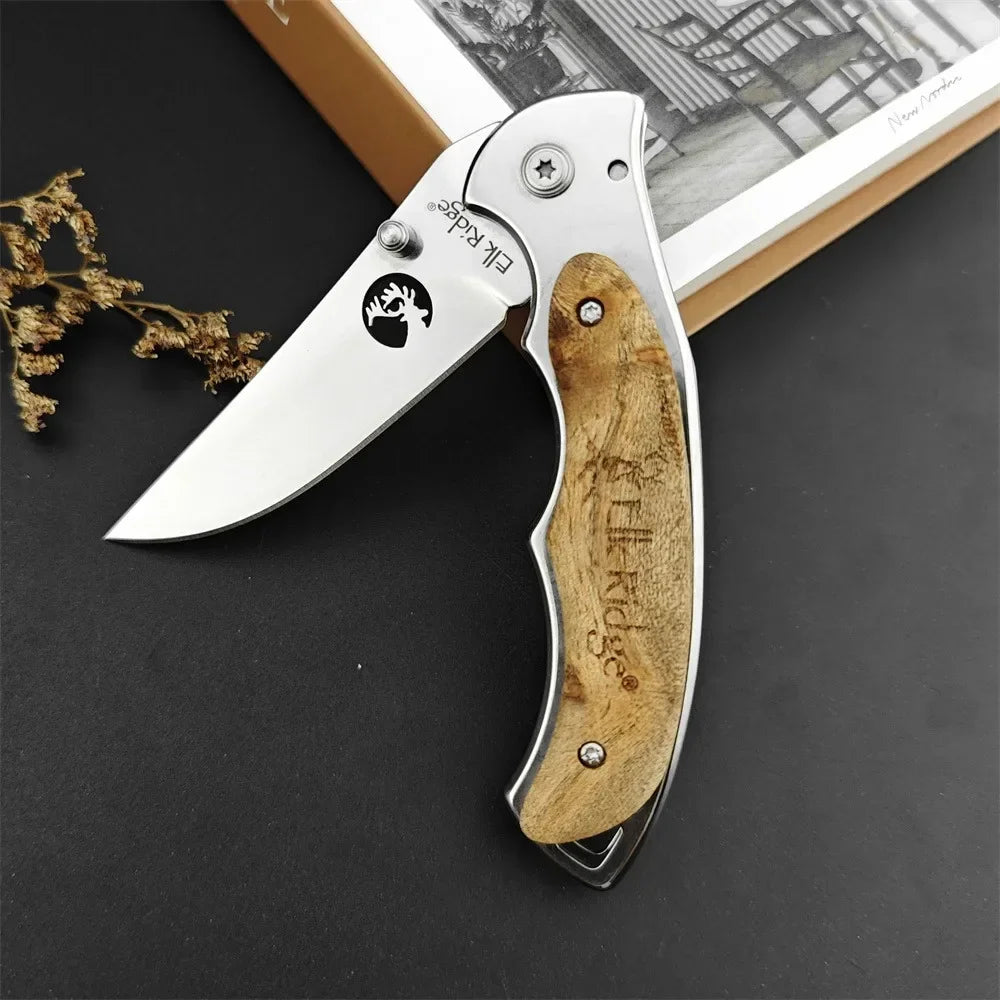 Tactical Elk Ridge ER-519 Folding Knife Sharp 440C Blade Wooden Handle EDC Outdoor Self Defense Hunting Camping Survival Knive