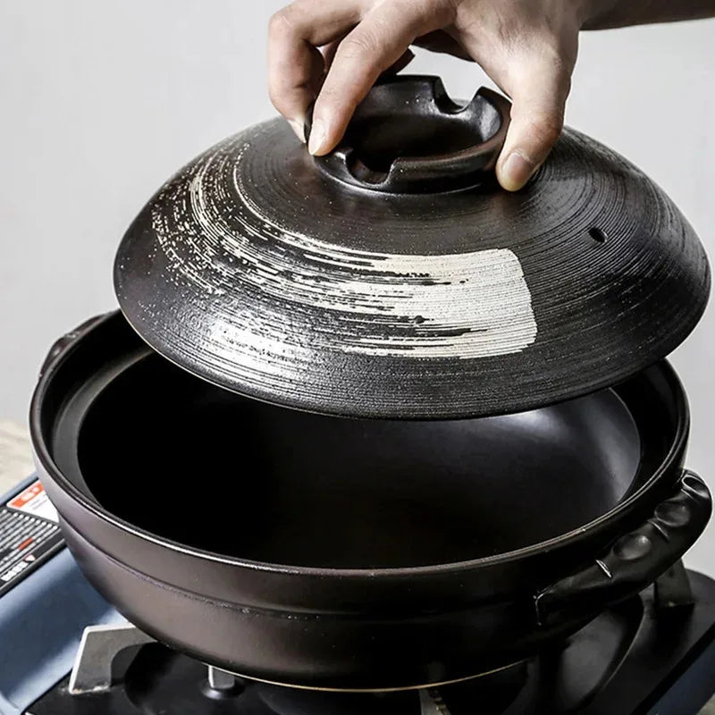 0.9L Ceramic Clay Pot Cooking Casserole Japanese Stew Soup Pot With Lid Earthenware Hot Pot Stockpot Dish Pan Cookware Stock Pot