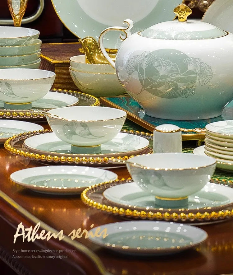 New Bone China Dinnerware Set with Colorful Glaze Elegant Bowls and Plates for Home Ceramic Bowls and Plates Set