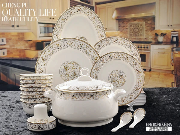 46-piece set, royal gold ware designed,  fine bone china dinnerware sets, chinese crockery set plates, porcelain dinnerware