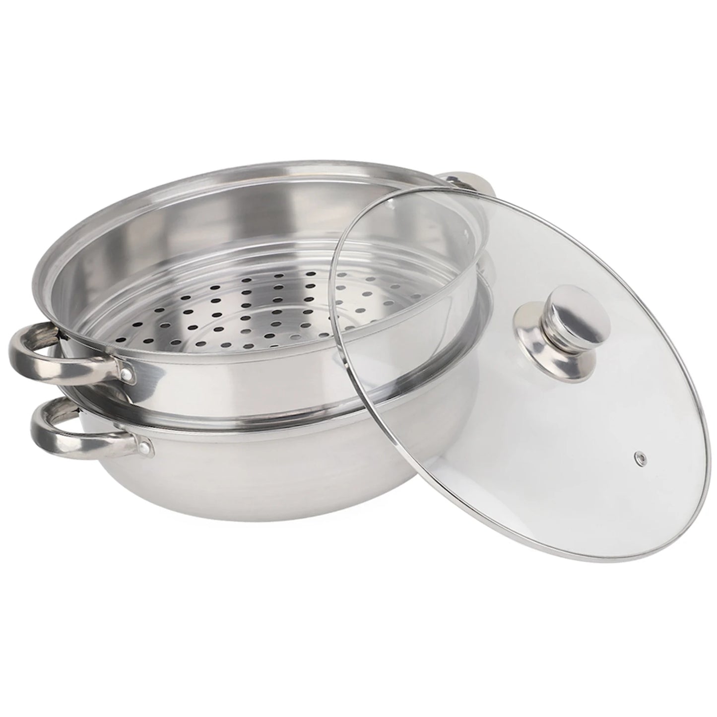 2 Layer Steamer Pot Cooker Stainless Steel Cookware 27cm Double Boiler Soup Steaming Pot for Home Kitchen Cooking