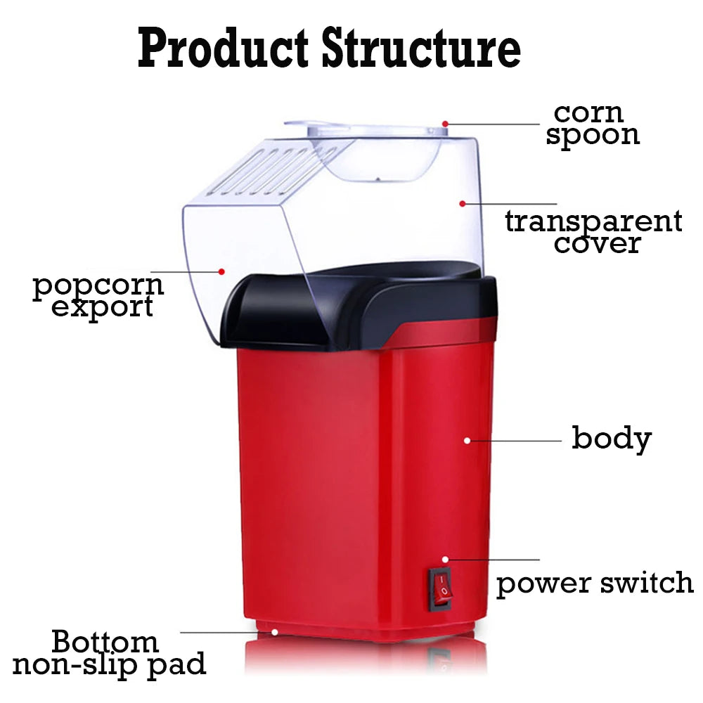 WHDPETS Mini Popcorn Maker Machine 1200W Healthy Air Oil-Free Corn Popper Kitchen Household Appliances For Kids EU/US/UK Plug
