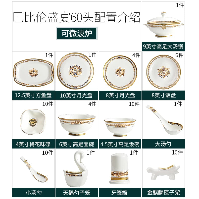 Gold Bone China Dinnerware Sets Ceramics Kitchen Gift Luxury Christmas Dinner Sets Wedding Party Vajillas Ceramica Dishes