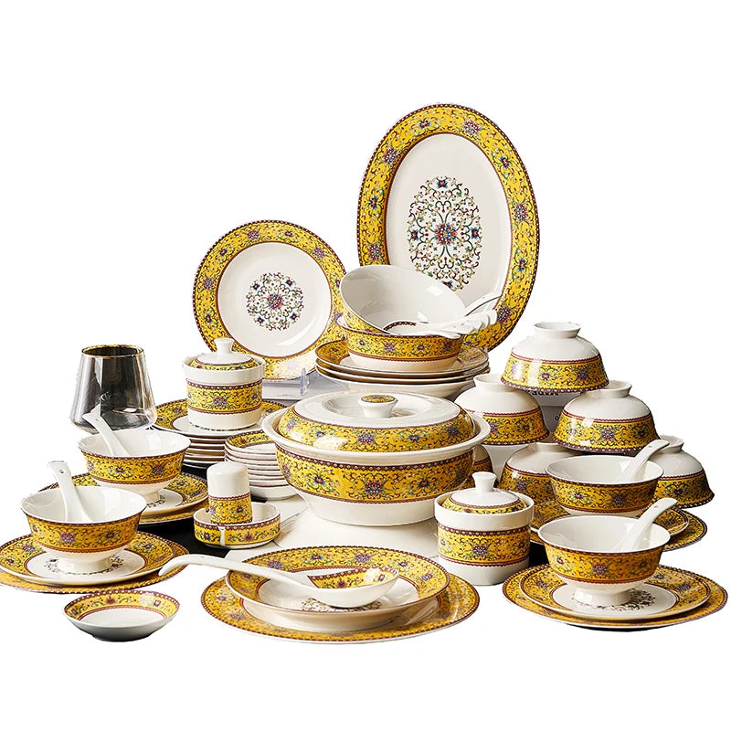 Fine China Kitchen Dinnerware Sets Ceramic Dining Room Guests Party Plates Set Christmas Gift Jogo De Jantar Serving Tableware