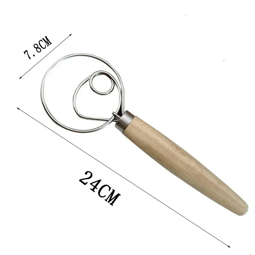 Cake Tools Danish Dough Whisk Stainless Steel Dutch Bread Dough Hand Mixer Wooden Handle Kitchen Baking Tools Artisian Blender